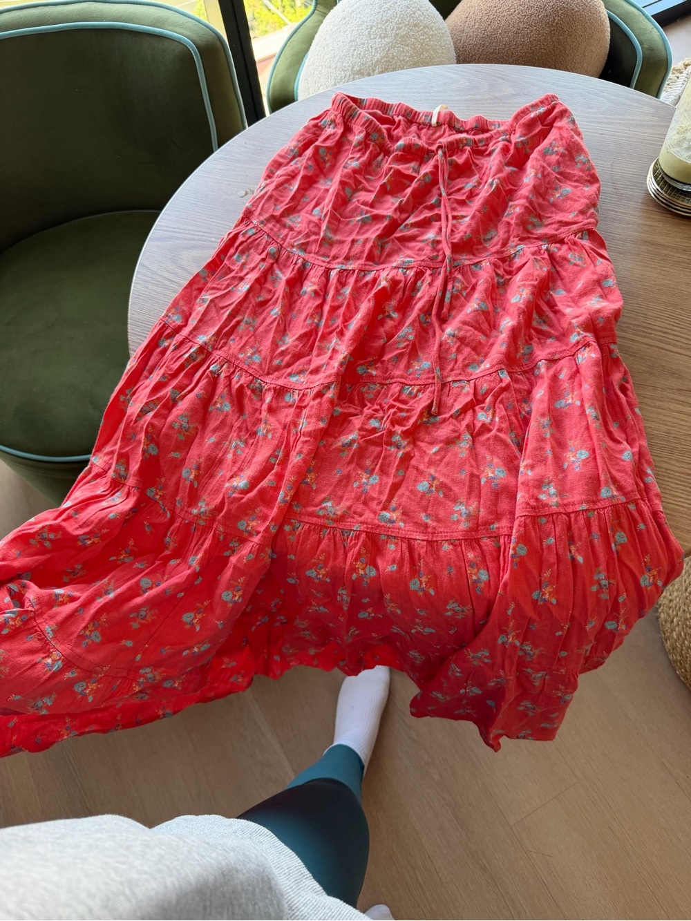 Free People Red Floral Tiered Maxi Skirt